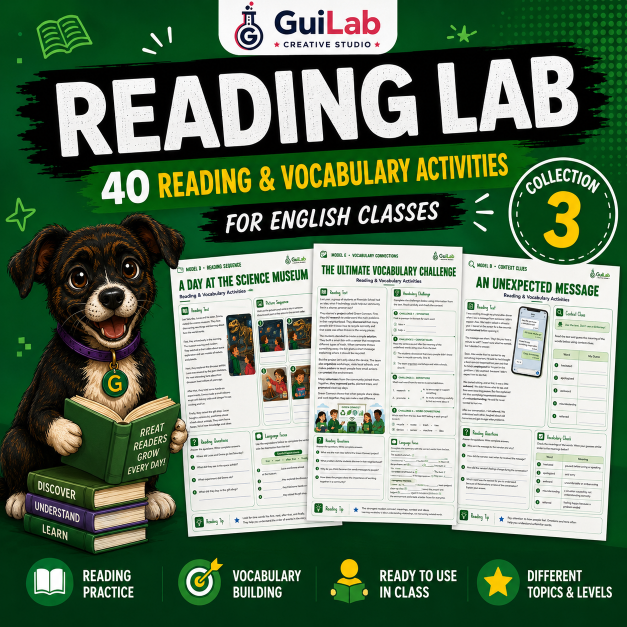 Capa da GuiLab Collection 3 — Reading Lab com a mascote Sylvie
